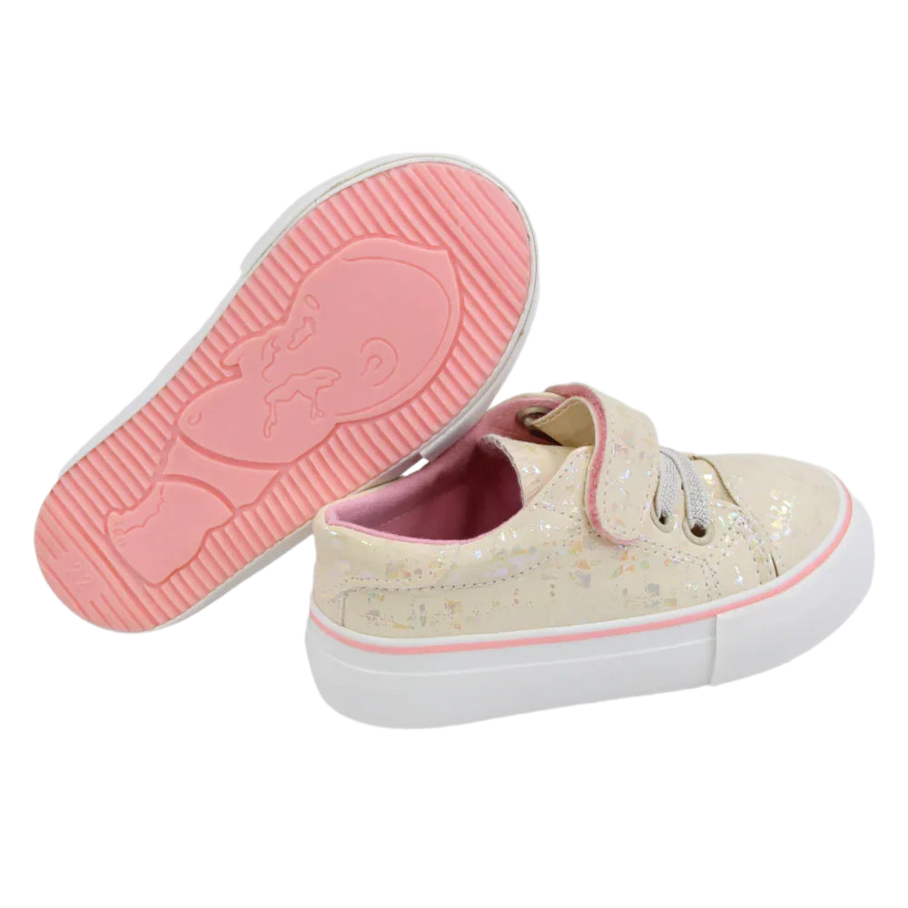 Kids Girls Leather Sneakers – Shiny Beige