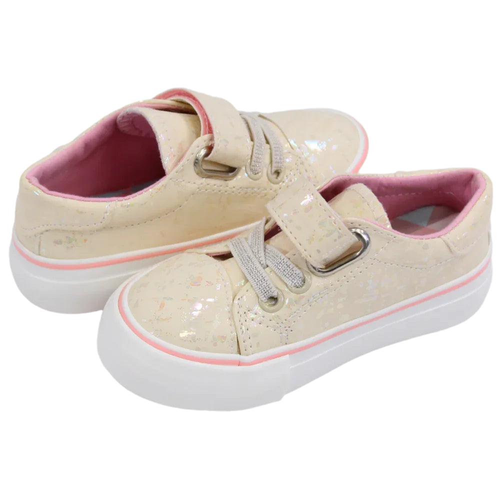 Kids Girls Leather Sneakers – Shiny Beige