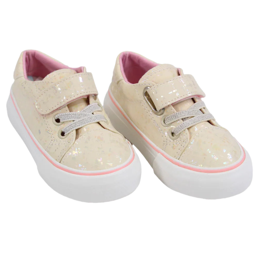 Kids Girls Leather Sneakers – Shiny Beige