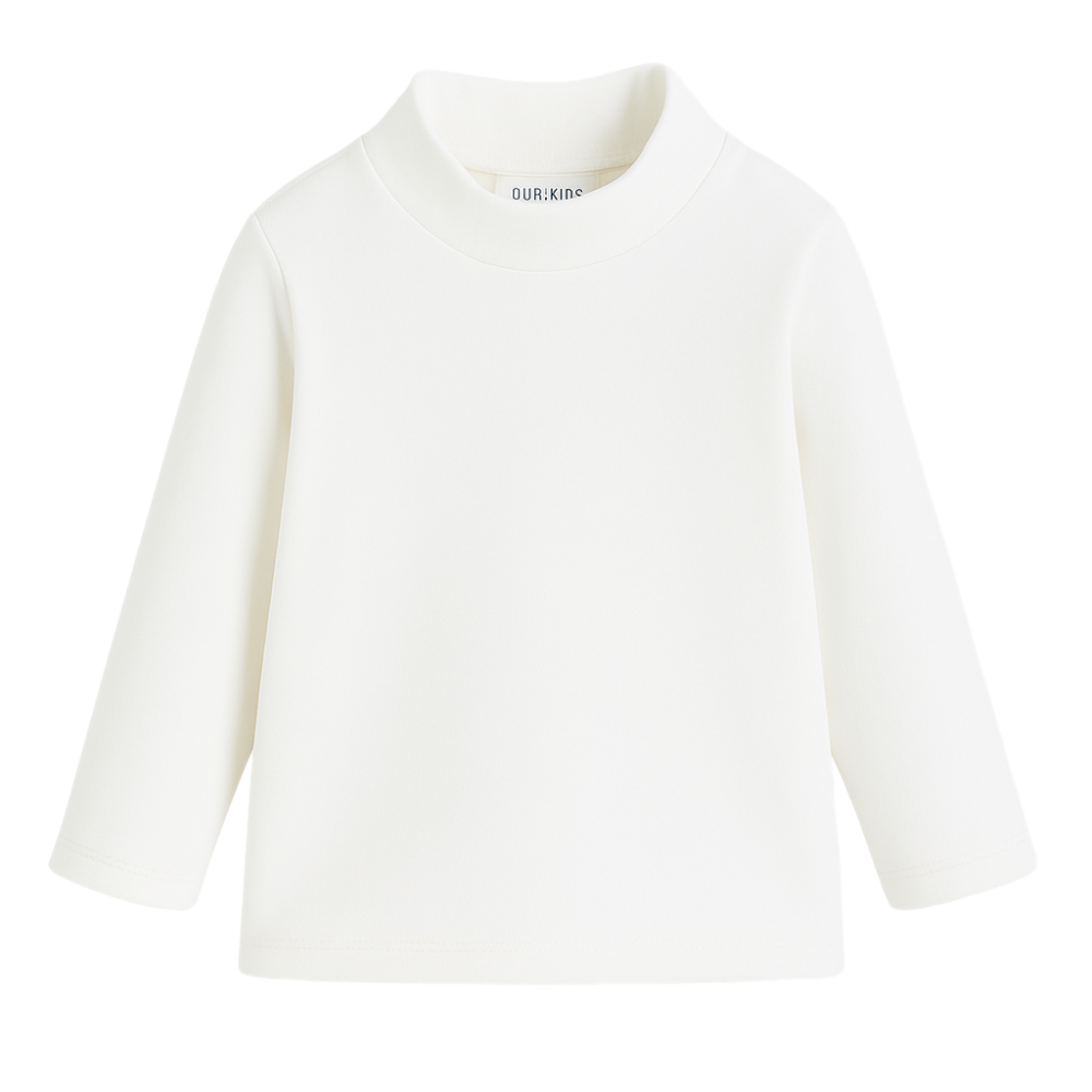 Offwhite Long-Sleeved Plain Half Collar T-Shirt - Clothing - Ourkids