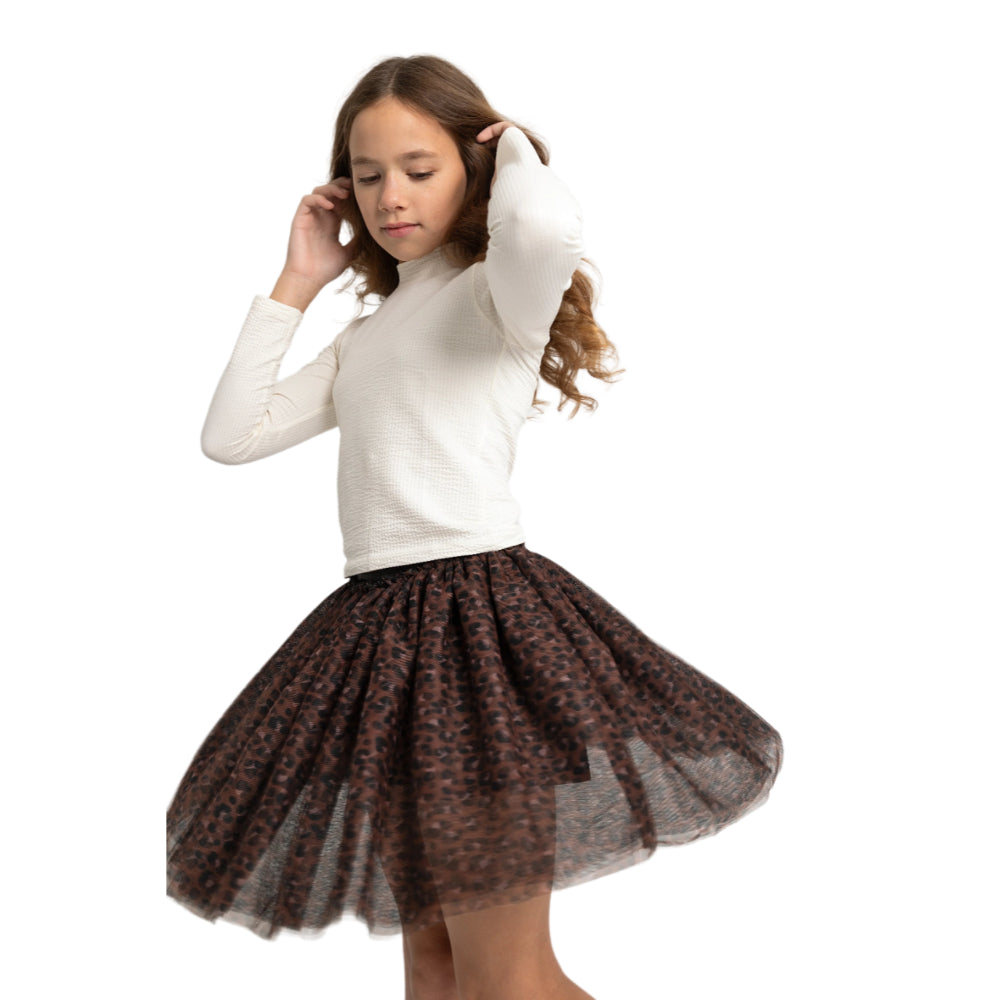 Printed Ruffled Tulle Skirt