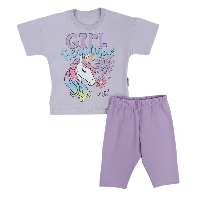Girls Cotton Pajama Set – Unicorn Print