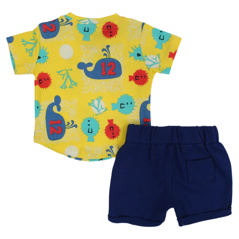 Baby Boys Cotton Pajama – Yellow with Fun Print
