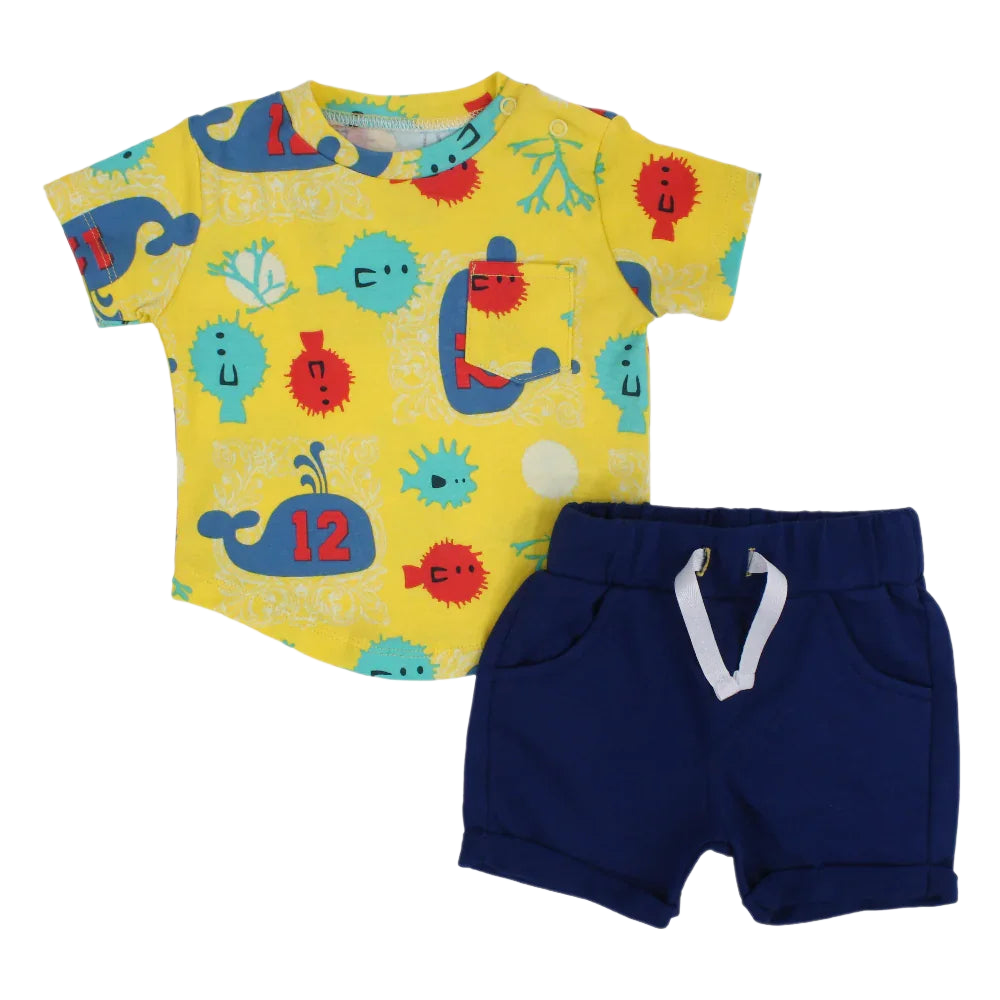 Baby Boys Cotton Pajama – Yellow with Fun Print
