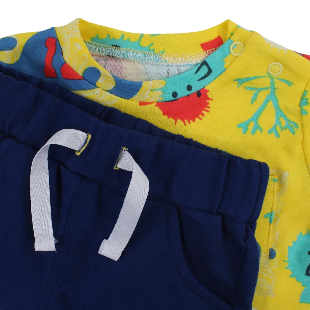 Baby Boys Cotton Pajama – Yellow with Fun Print