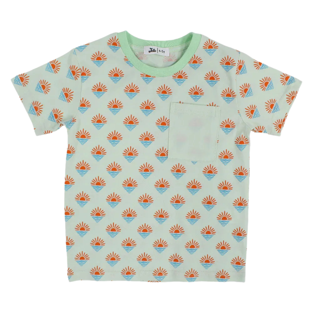 Boys Cotton T-Shirt – Mint with Sun Design - Clothing - Jello