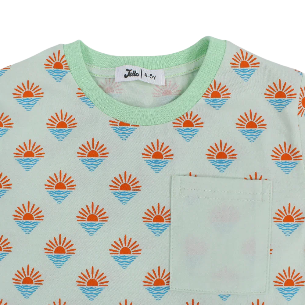 Boys Cotton T-Shirt – Mint with Sun Design
