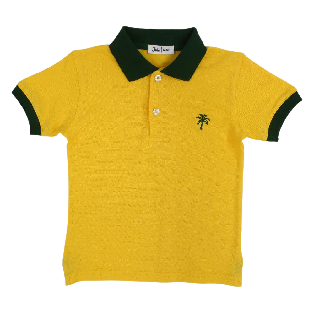 Boys Cotton Polo Shirt – Yellow with Palm Design - Clothing - Jello