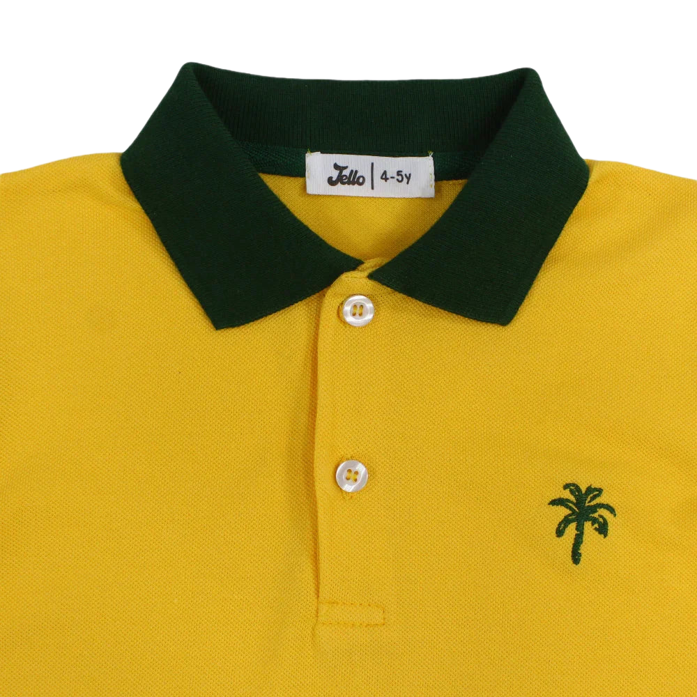 Boys Cotton Polo Shirt – Yellow with Palm Design