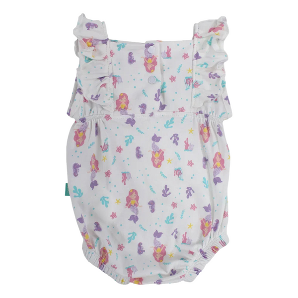 Baby Girls Cotton Romper – Off-White with Mermaid Design