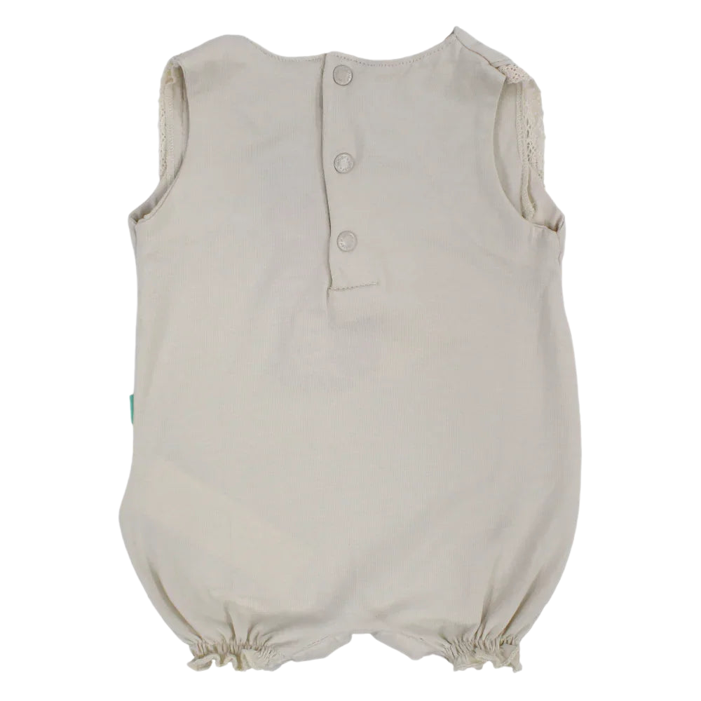Baby Girls Cotton Romper – Beige with Floral Design