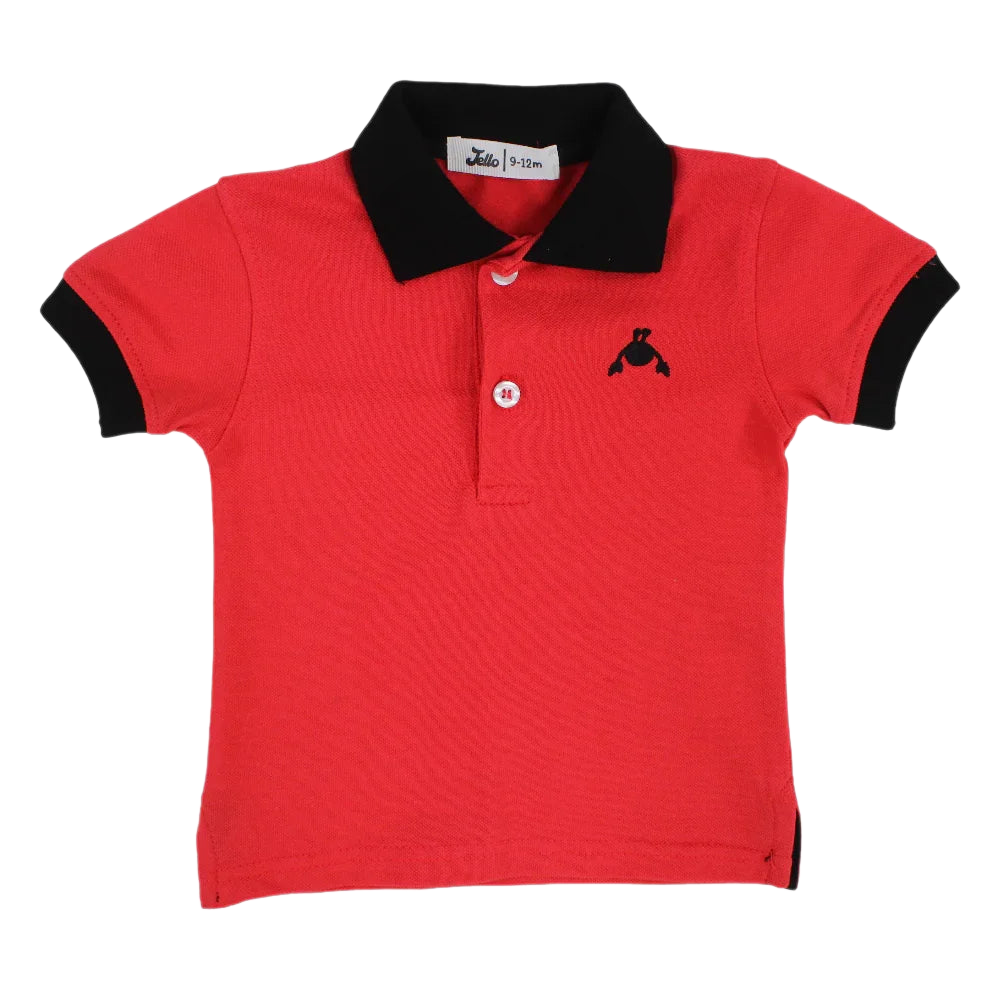 Baby Boys Cotton Polo Shirt – Red with Crab Design