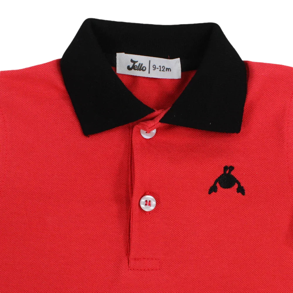 Baby Boys Cotton Polo Shirt – Red with Crab Design