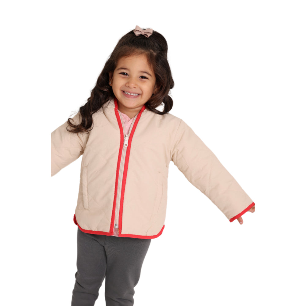 Baby Girls Waterproof Reversible Jacket – Beige & Pink
