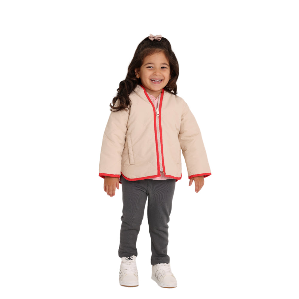 Baby Girls Waterproof Reversible Jacket – Beige & Pink