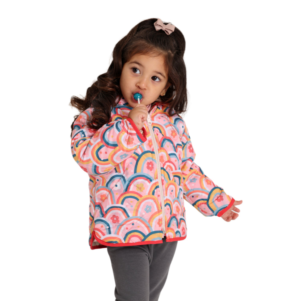 Baby Girls Waterproof Reversible Jacket – Beige & Pink
