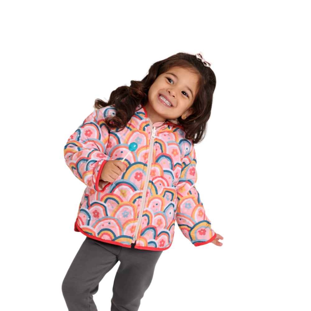 Baby Girls Waterproof Reversible Jacket – Beige & Pink