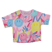 Girls Cotton T-Shirt - Pink with Smiley Faces Print