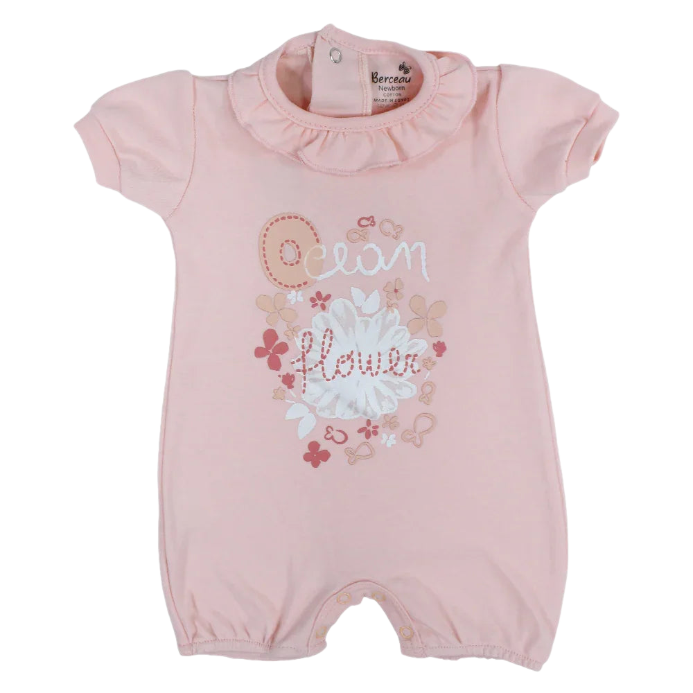 Baby Girls Cotton Romper – Ocean Flower Design