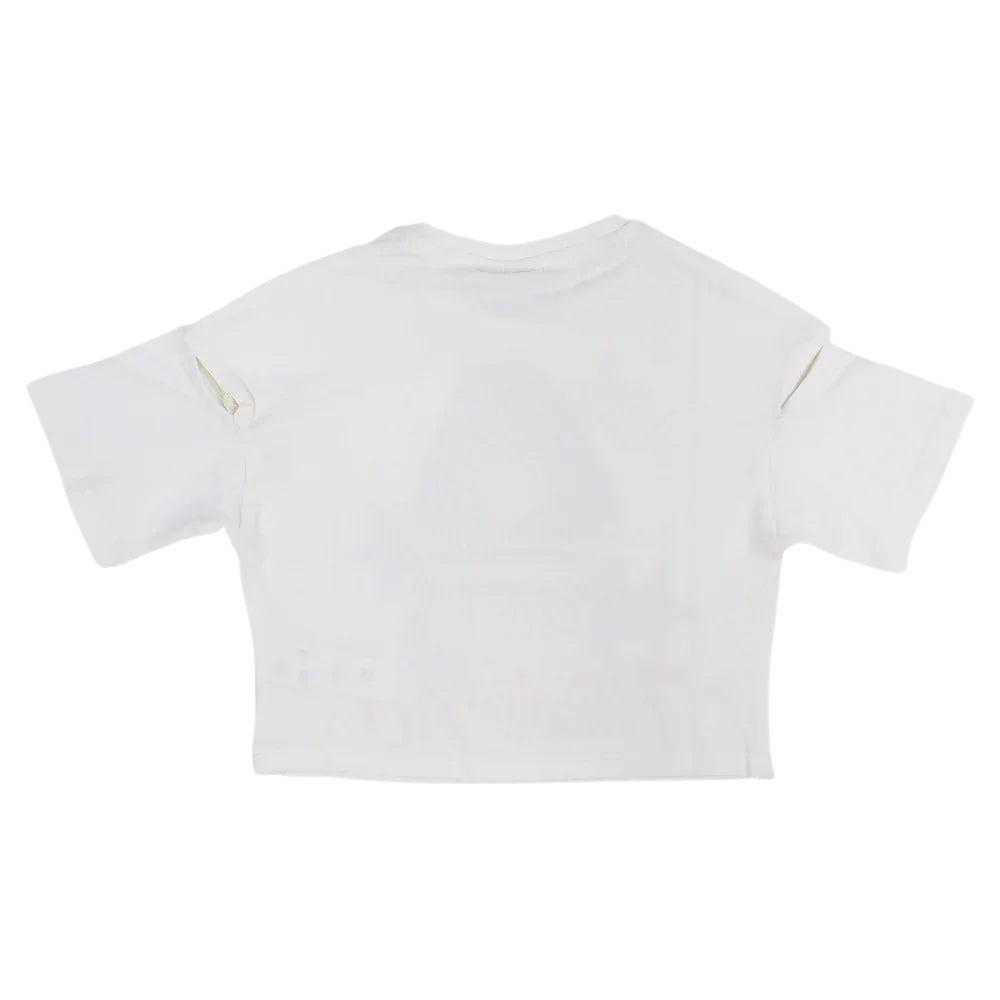 Girls Cotton T-Shirt - Off-White with Tokyo Print