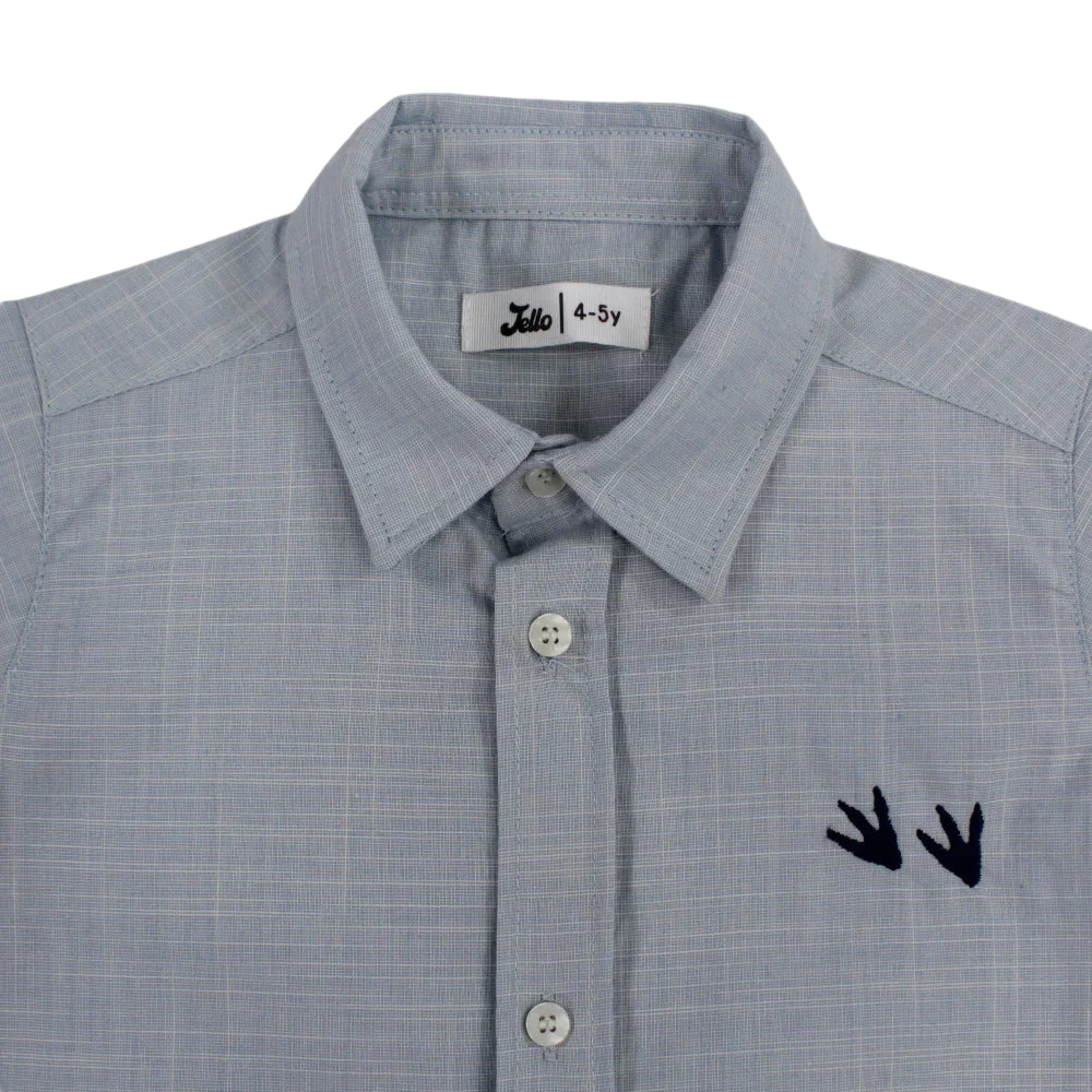 Boys Cotton Shirt – Baby Blue with Dino Paws Design