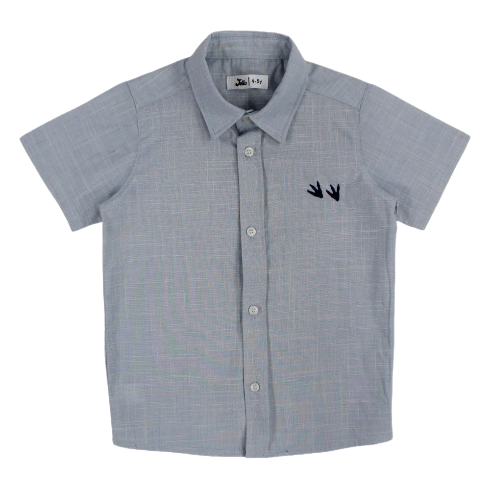 Boys Cotton Shirt – Baby Blue with Dino Paws Design