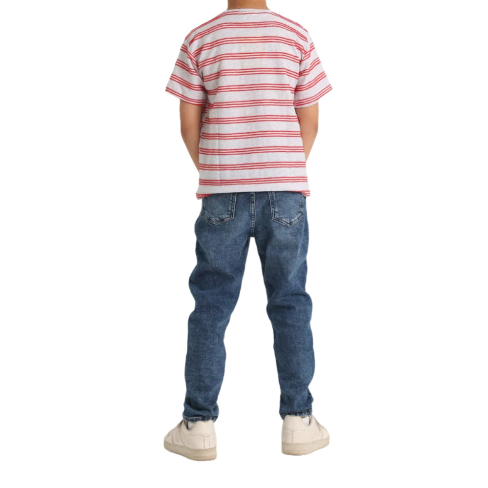 Boys Short-Sleeved T-Shirt – Grey and Red Striped