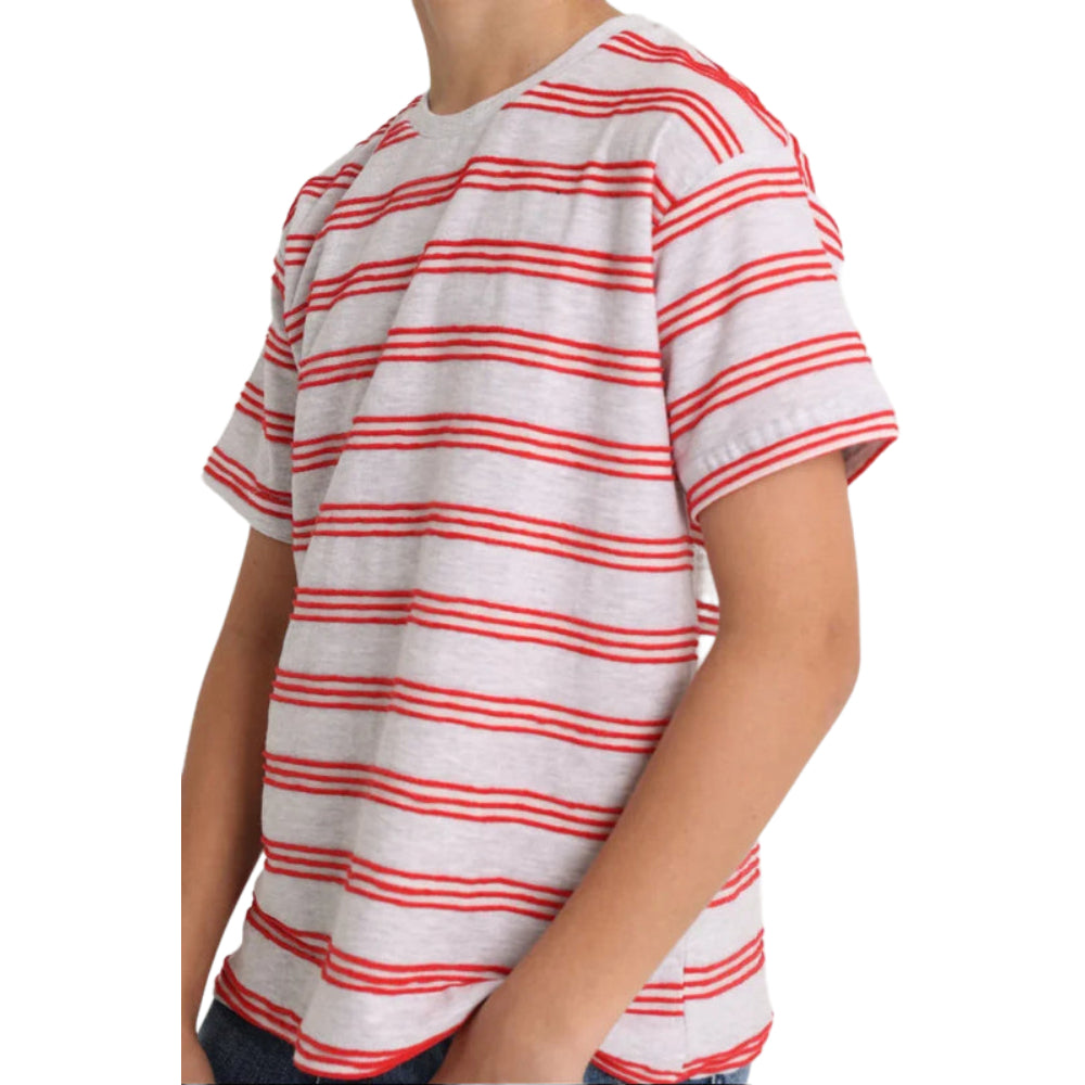 Boys Short-Sleeved T-Shirt – Grey and Red Striped