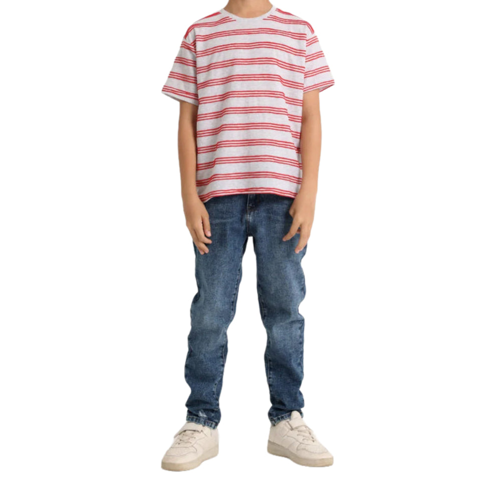 Boys Short-Sleeved T-Shirt – Grey and Red Striped - Clothing - Jello