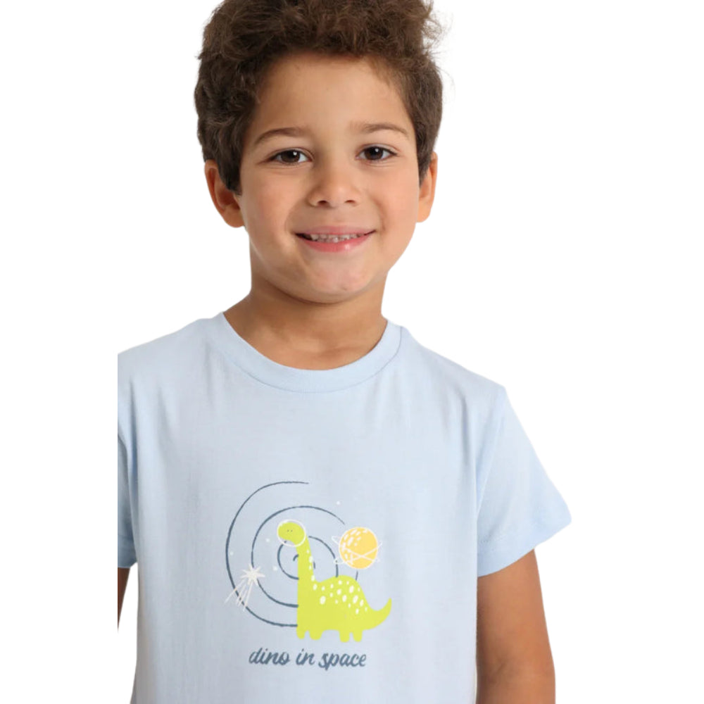 Baby Boys Cotton 2-Piece Outfit Set - Babyblue with Dino in Space