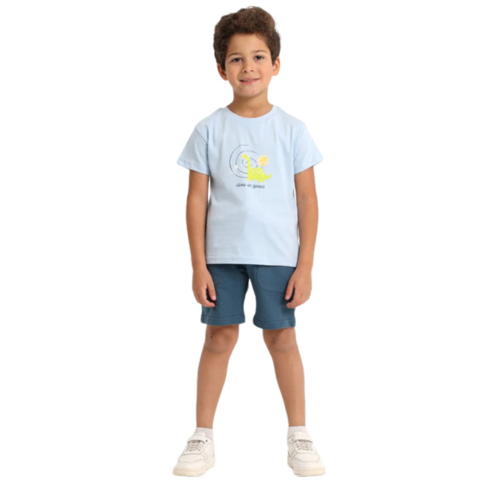 Baby Boys Cotton 2-Piece Outfit Set - Babyblue with Dino in Space