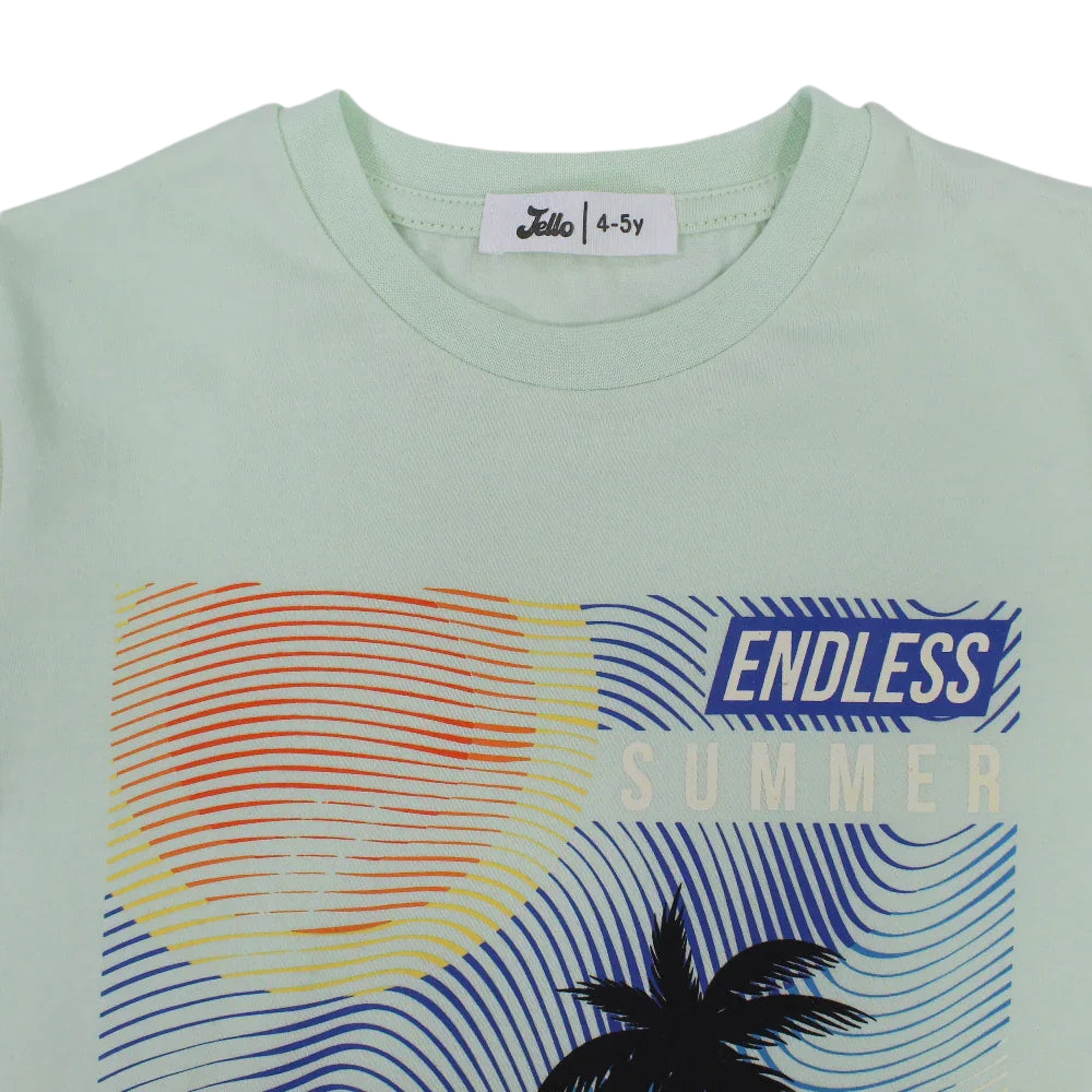 Boys Cotton T-Shirt – Mint with Endless Summer Design