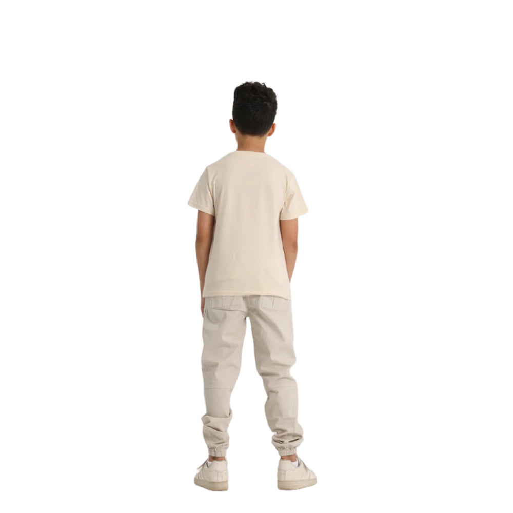 Boys Short-Sleeved T-Shirt – Beige Dinosaur Rawr Rawr