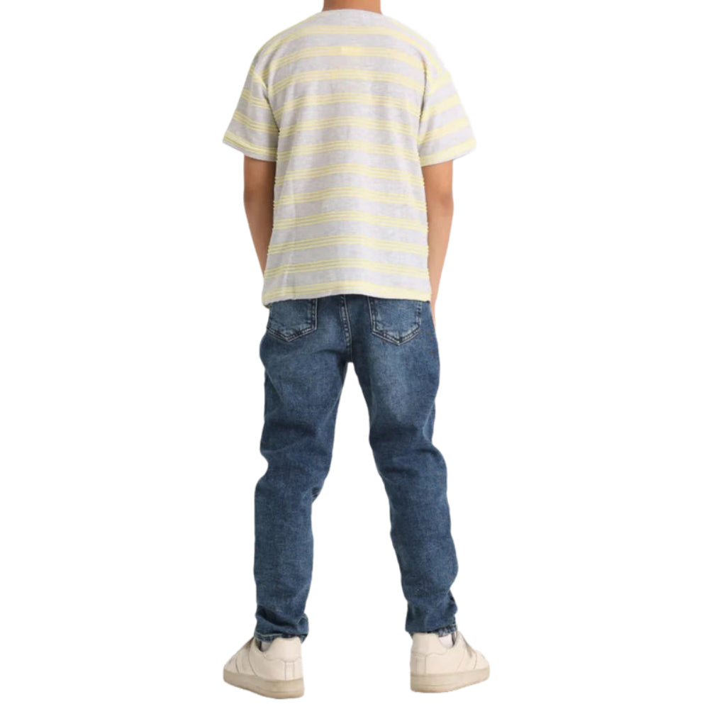 Boys Short-Sleeved T-Shirt – Grey and Yellow Striped
