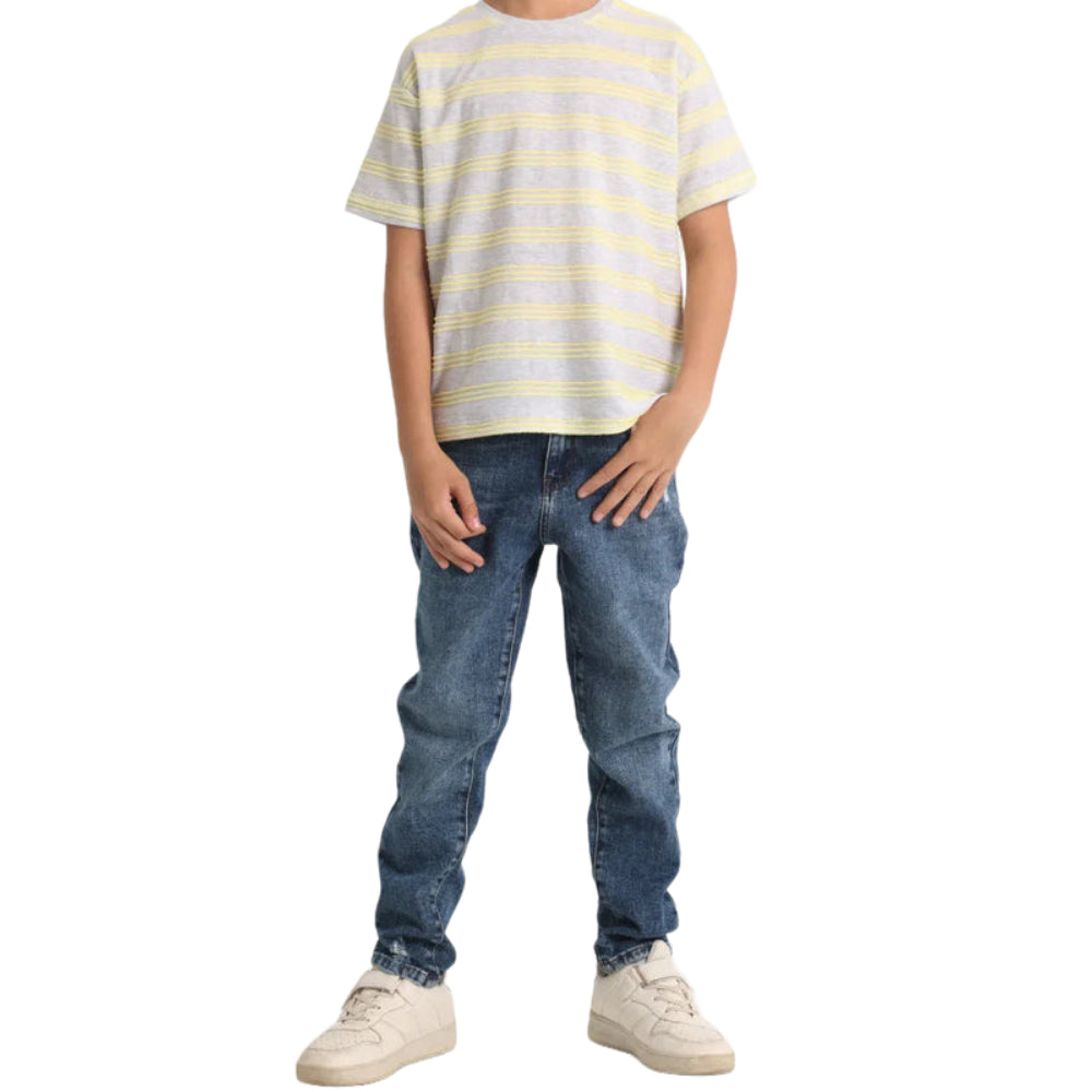 Boys Short-Sleeved T-Shirt – Grey and Yellow Striped - Clothing - Jello