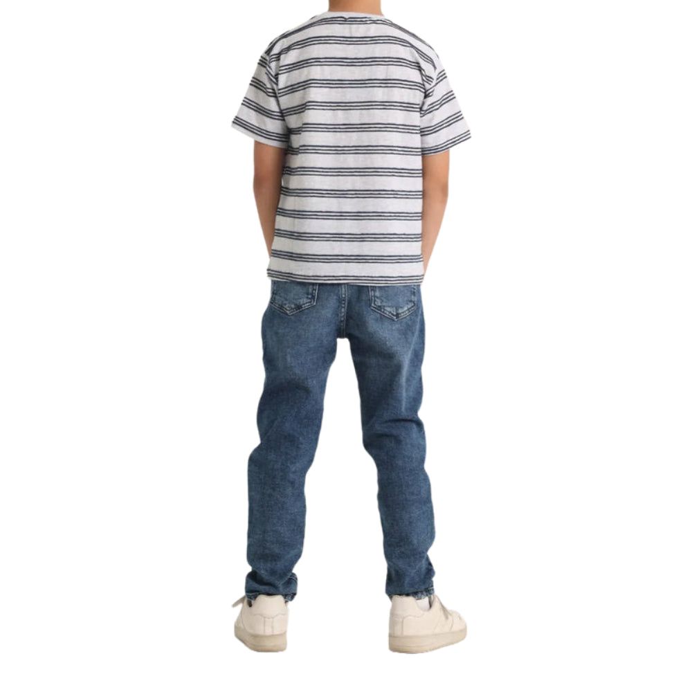 Boys Short-Sleeved T-Shirt – Grey and Indigo Striped