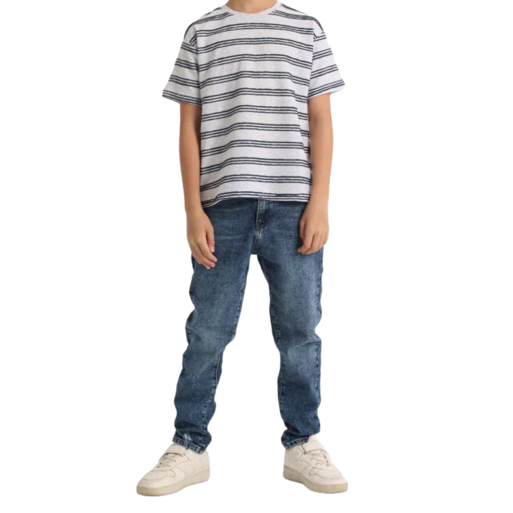 Boys Short-Sleeved T-Shirt – Grey and Indigo Striped - Clothing - Jello