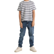 Boys Short-Sleeved T-Shirt – Grey and Indigo Striped