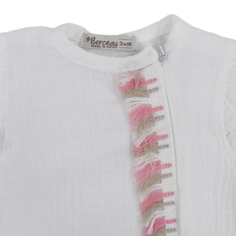 Baby Girls Linen Romper – Sleeveless with Ruffled Shoulders