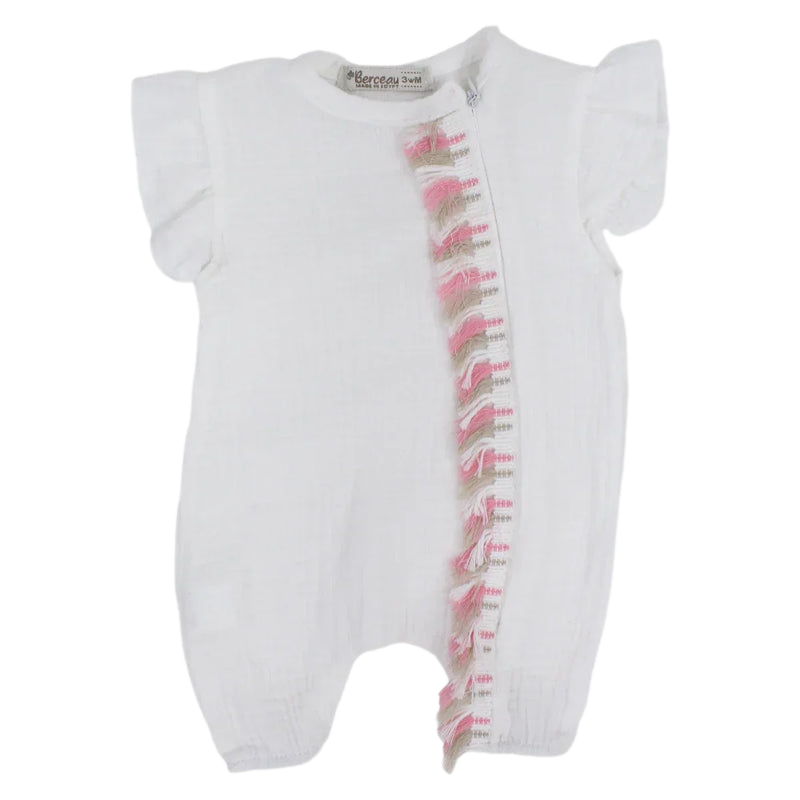 Baby Girls Linen Romper – Sleeveless with Ruffled Shoulders