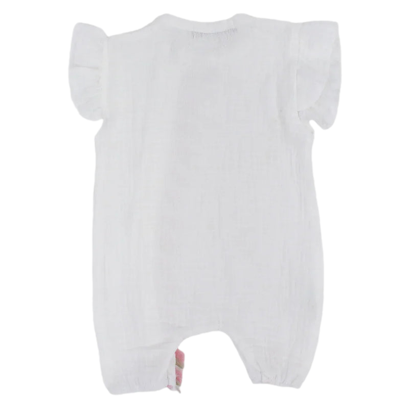 Baby Girls Linen Romper – Sleeveless with Ruffled Shoulders