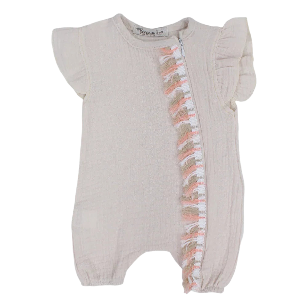 Baby Girls Linen Romper – Sleeveless with Ruffled Shoulders