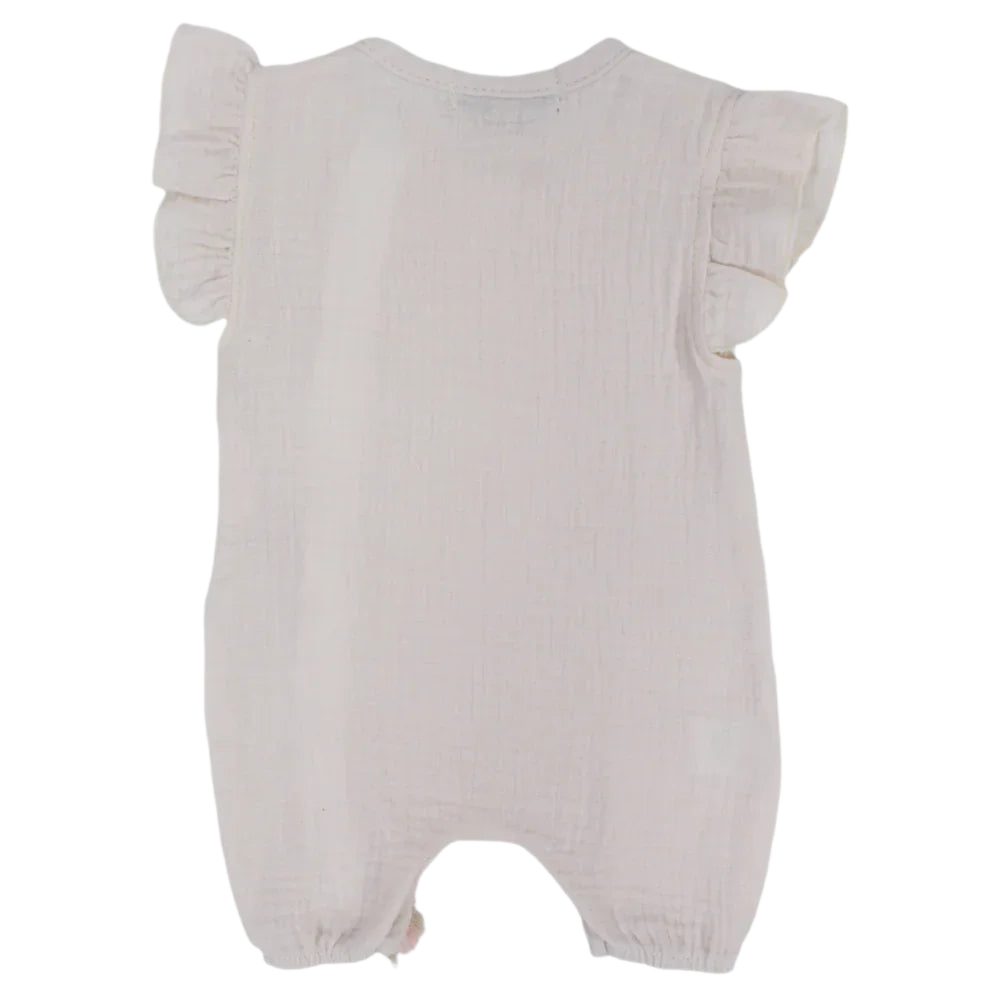 Baby Girls Linen Romper – Sleeveless with Ruffled Shoulders