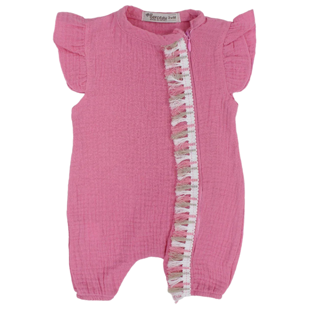 Baby Girls Linen Romper – Sleeveless with Ruffled Shoulders