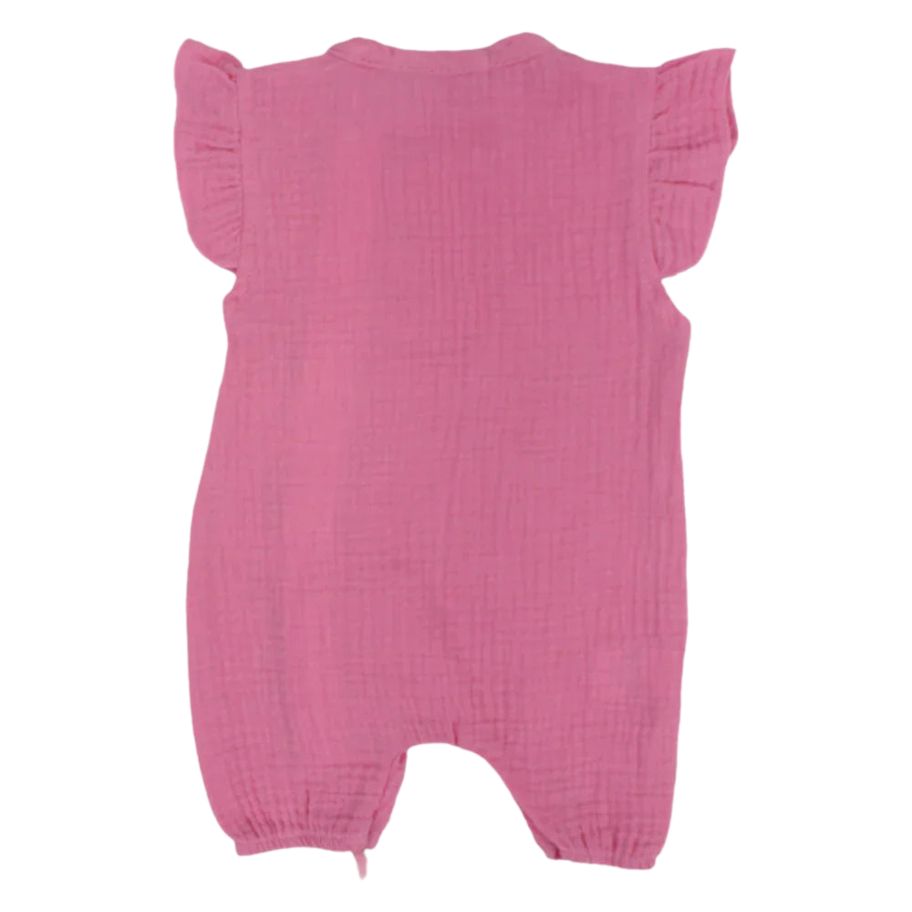 Baby Girls Linen Romper – Sleeveless with Ruffled Shoulders