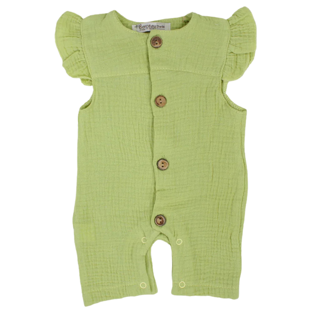 Baby Girls Cotton Romper – Wooden Button Detail