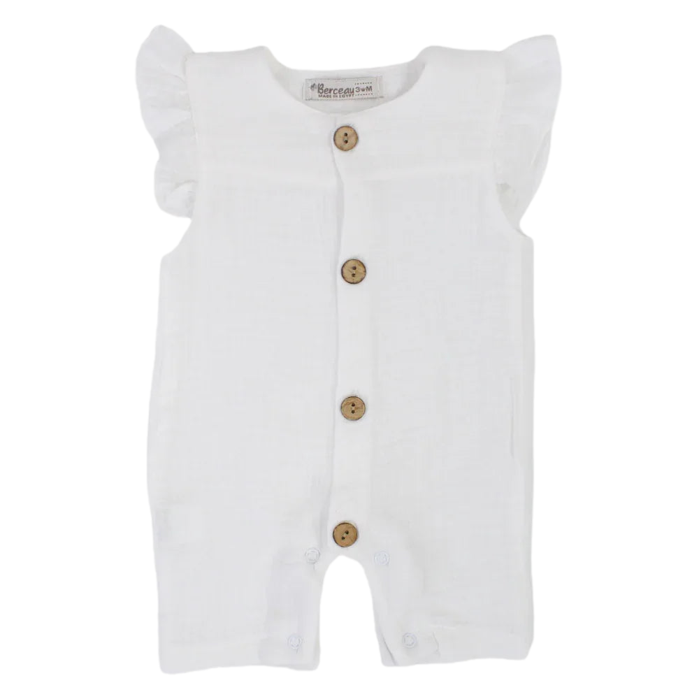 Baby Girls Cotton Romper – Wooden Button Detail