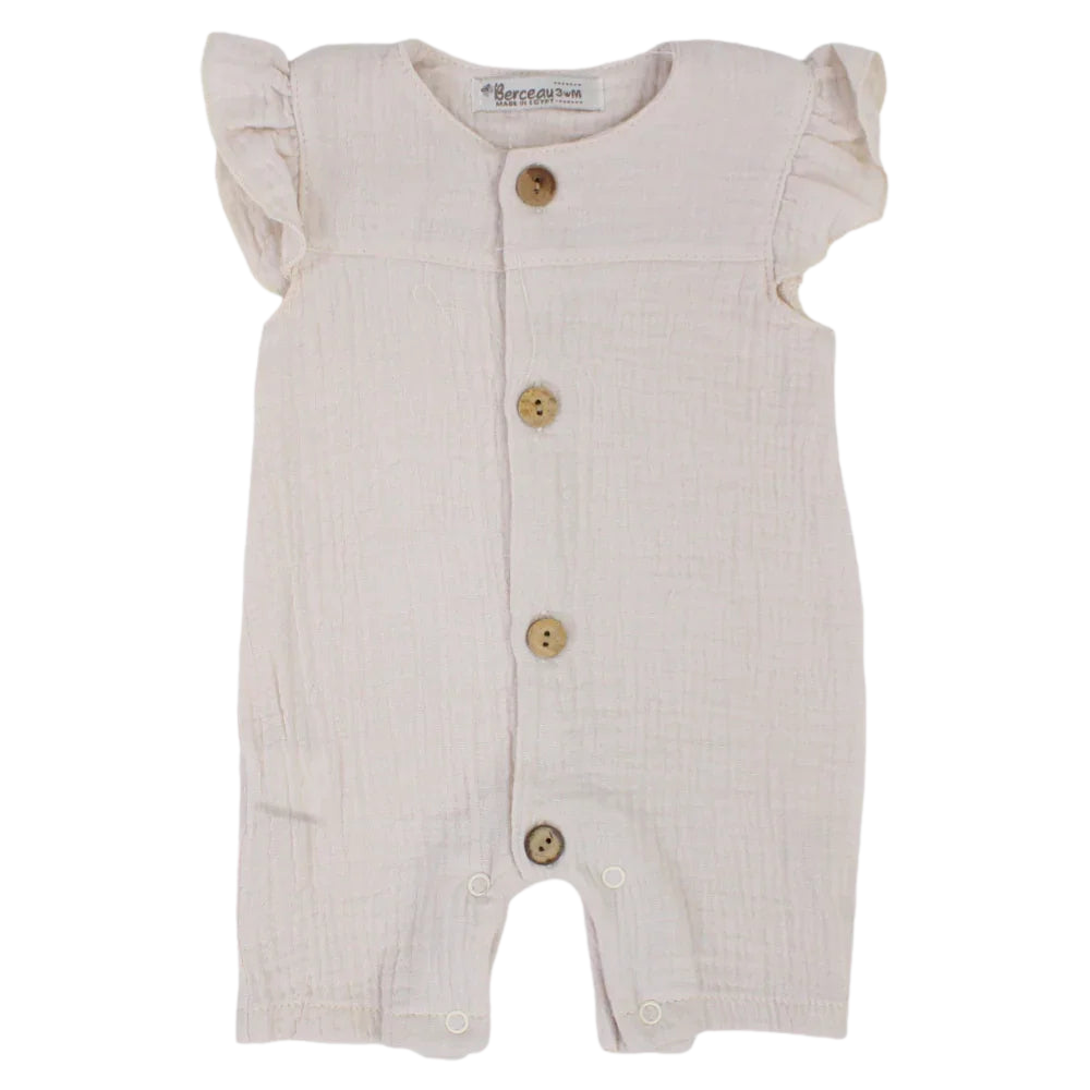 Baby Girls Cotton Romper – Wooden Button Detail