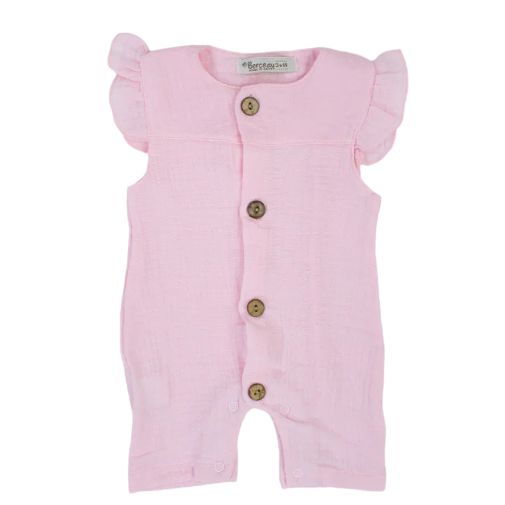 Baby Girls Cotton Romper – Wooden Button Detail