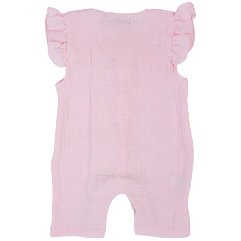 Baby Girls Cotton Romper – Wooden Button Detail